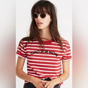 Madewell "Ciao for Now" Red and White Striped Tee